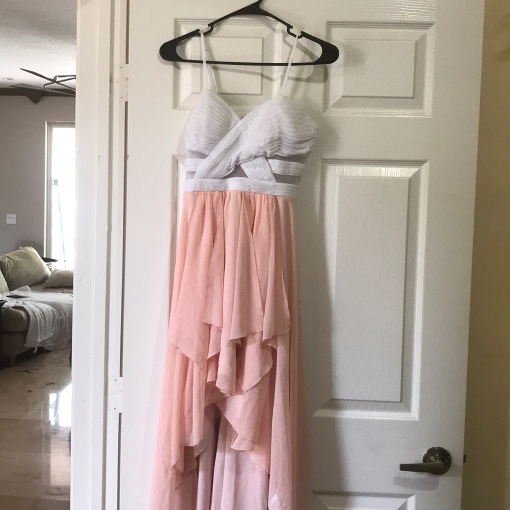 White and pink chiffon high-lo dress